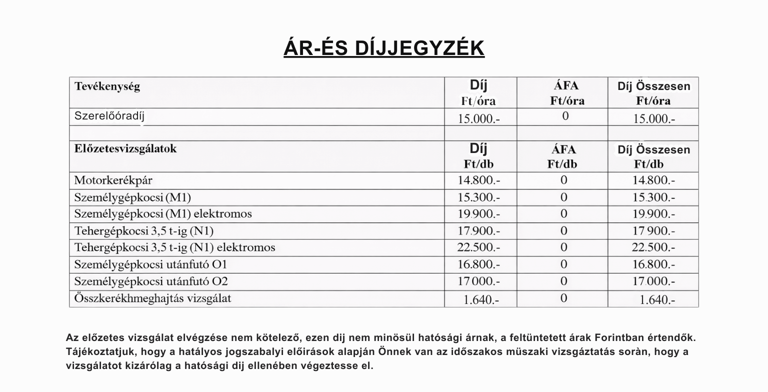 Ár- és díjjegyzék